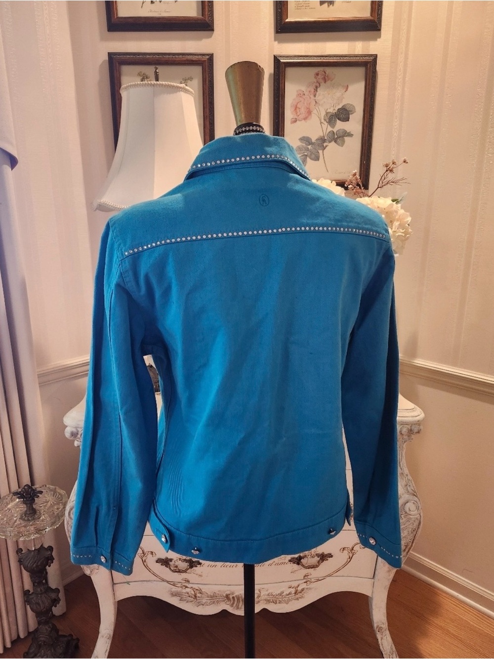 Turquoise Rhinestone Equestrian Western Show Rodeo Jacket Small - Picture 7 of 8
